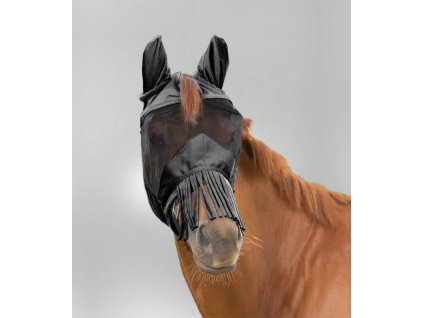 Maska PREMIUM Fly Mask s ochranou uší a třásněmi na nose (Barva černá, Velikost PON)