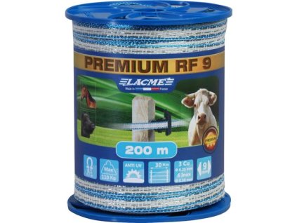 Páska ohradníková Lacme Premium RF 9 - 9 mm, 200 m - modro - bílá