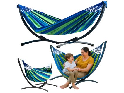 pol pl Hamak Ogrodowy Ze Stelazem Dwuosobowy Zielono Niebieski 200x120 26573 1