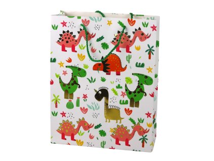 Хартиена подаръчна торбичка цветни динозаври 32 см x 26 см x 10 см