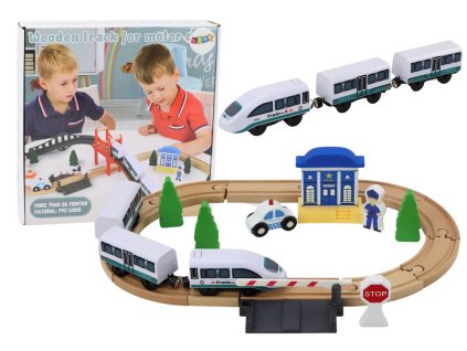 Дървена релсова писта с мост и полицейски аксесоари 3,2 м