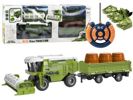 Комбайн земеделска машина за зърно RC дистанционно управляван със зелен ремарке