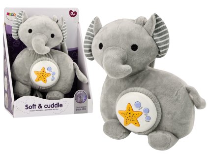 Сив плюшен слон с проектор за приспиване – мил спящ слон с звезди и мелодии