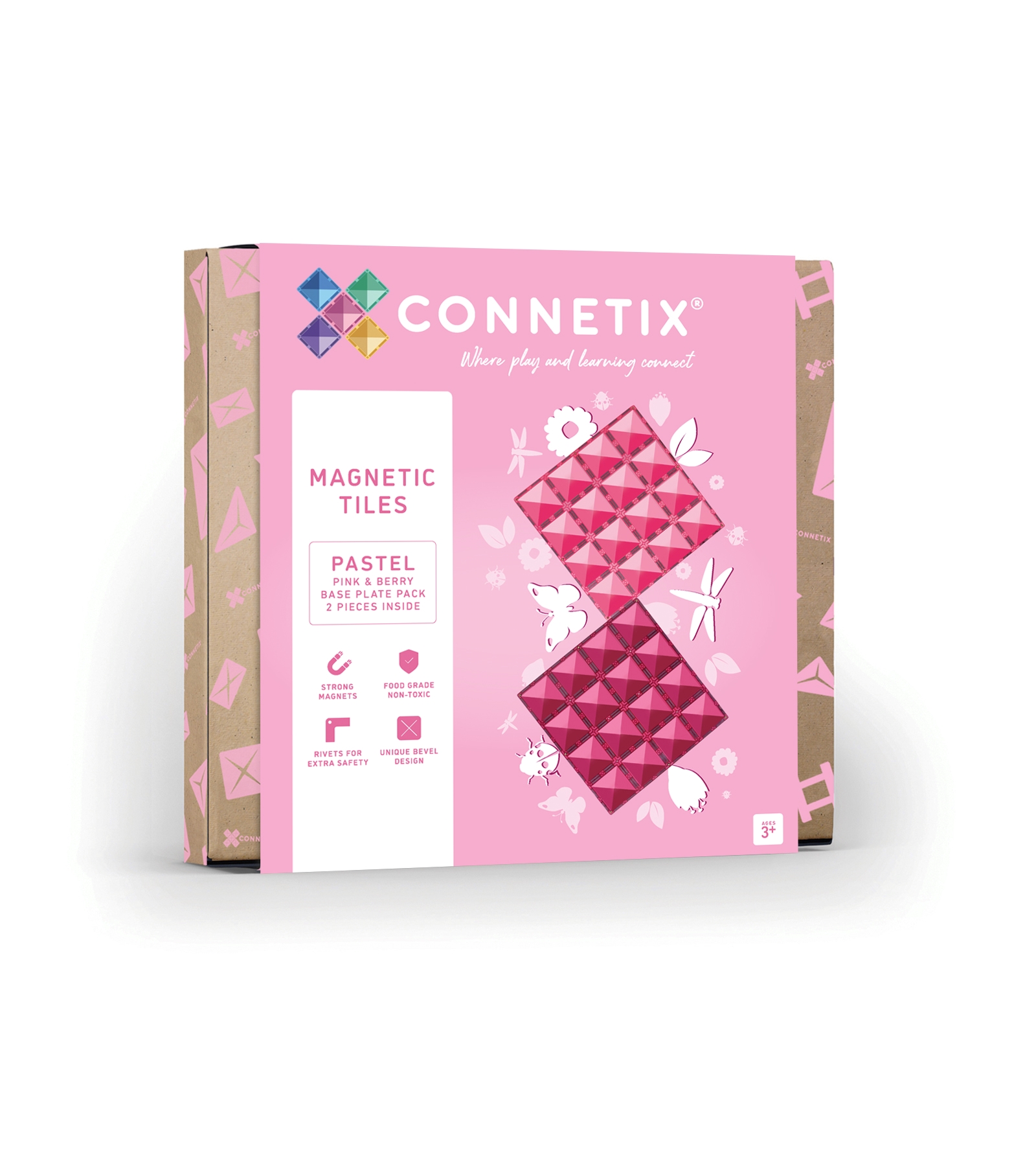 Connetix Плочки - Магнитни Основа Пастелно Розово и Бери 2 бр