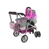 Kočárek pro panenky 2v1 růžový s hvězdičkami11