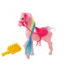 Фигурка на кон с цветна грива, розово седло, четка, розова ферма