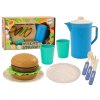 Комплект съдове за хранене чинийки, чаши, кана, хамбургер, прибори 11 части