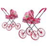 Сгъваема количка за кукли с големи колела розов с десен