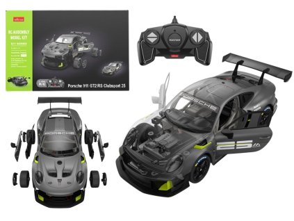 Stavebnice Porsche 911 GT2 na dálkové ovládání 1:18 Rastar 68 dílů šedé