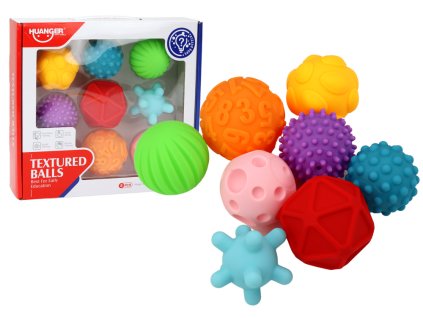 Sada senzorických míčků různé textury 8 kusů barevné