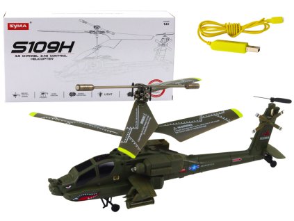 Vojenský vrtulník Apache na dálkové ovládání R/C Syma S109H khaki