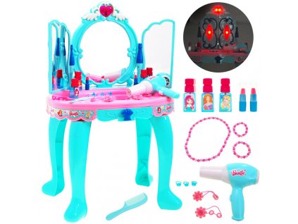 Dětský kosmetický stolek se svítícím zrcadlem modrý1