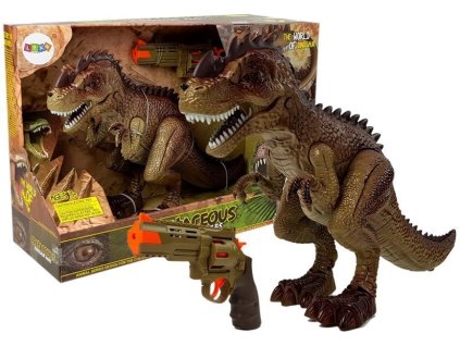 Pohybující se dinosaurus Tyrannosaurus s vodní párou a pistolí1