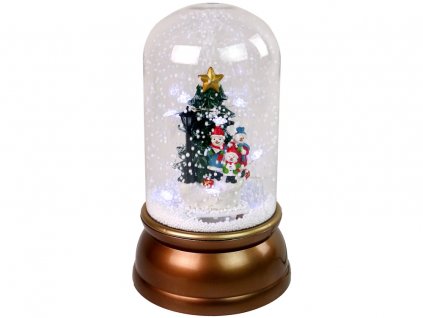 Vánoční dekorace svítící sněžítko se sněhuláky zlatá2