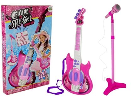 205127 rockova kytara s mikrofonem ruzova