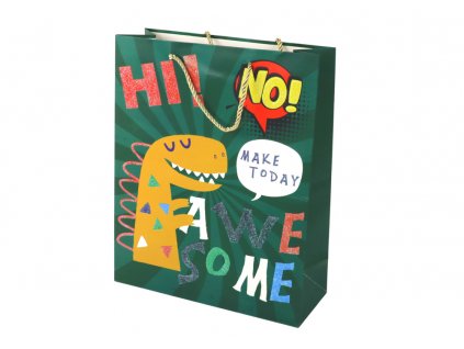 Papírová dárková taška zelený dinosaurus 41,5 cm x 30 cm x 12 cm