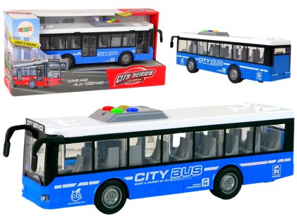 Autobus na baterie modrý 1:16 se světly a zvuky, třecí pohon