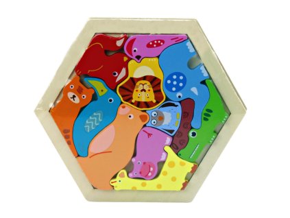 Dřevěné barevné puzzle zvířátka 12 dílků