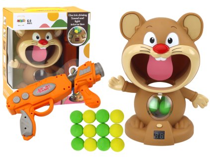 Hra na postřeh - střílení na křečka s pistolí a kuličkami