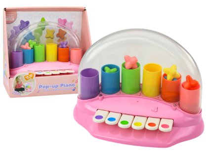 Interaktivní růžový klavírek s vyskakujícími hvězdičkami