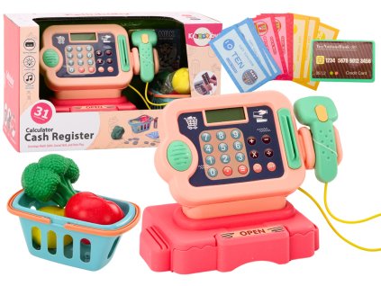 Pokladna pro učení počítání peněz s košíkem světlem a zvuky růžová