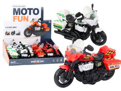 Policejní motocykl 1:10 světla a zvuky bílý červený