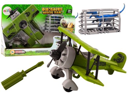 Rozebíratelné zelené letadlo pro transport dinosaurů s klecí