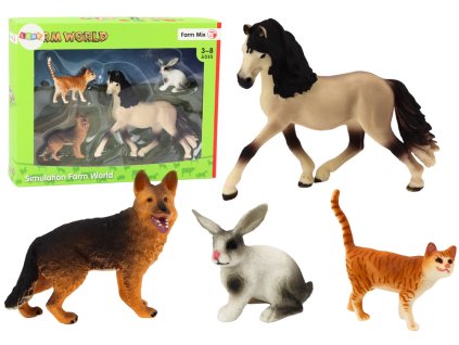 Sada domácích zvířátek figurky - kůň, pes, králík, kočka 4 ks
