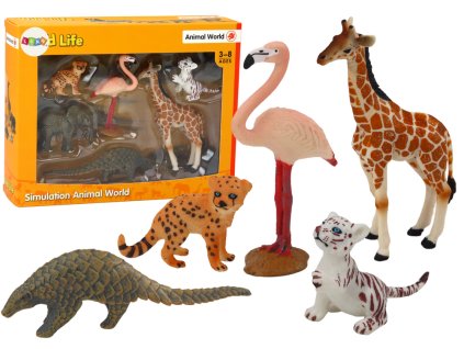 Sada figurek zvířata žirafa plameňák slon tygr
