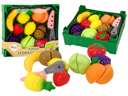 Sada Ovoce na Krájení v Bedně 9 ks se Zeleným Nožem