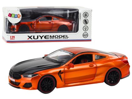 Sportovní kovové auto s třecím pohonem a otevíracími prvky 1:24 oranžové