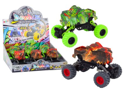 Terénní autíčko dinosaurus na setrvačník červené nebo zelené