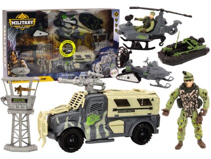 Vojenská sada bojové vozidlo vrtulník vojáci doplňky se zvuky