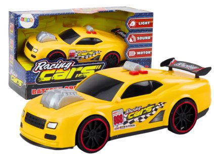 Závodní auto se světly a zvuky otevírací motor žluté