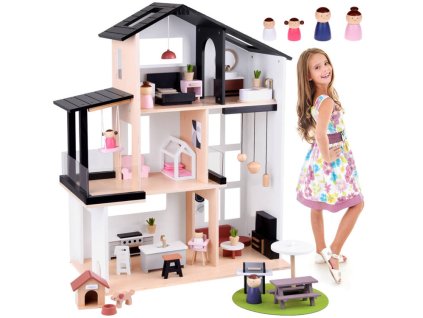 213499 6 moderni dreveny domecek pro panenky ve stylu loft s panenkami a nabytkem