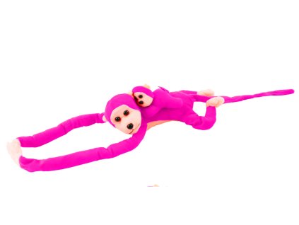 Plyšová opička s mláďátkem 90 cm tmavě růžová