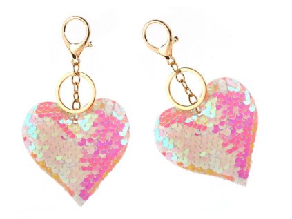 Přívěsek srdce s oboustrannými flitry bílý růžový