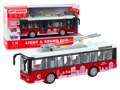Trolejbus s frikčním pohonem světly a zvuky 1:16 červený