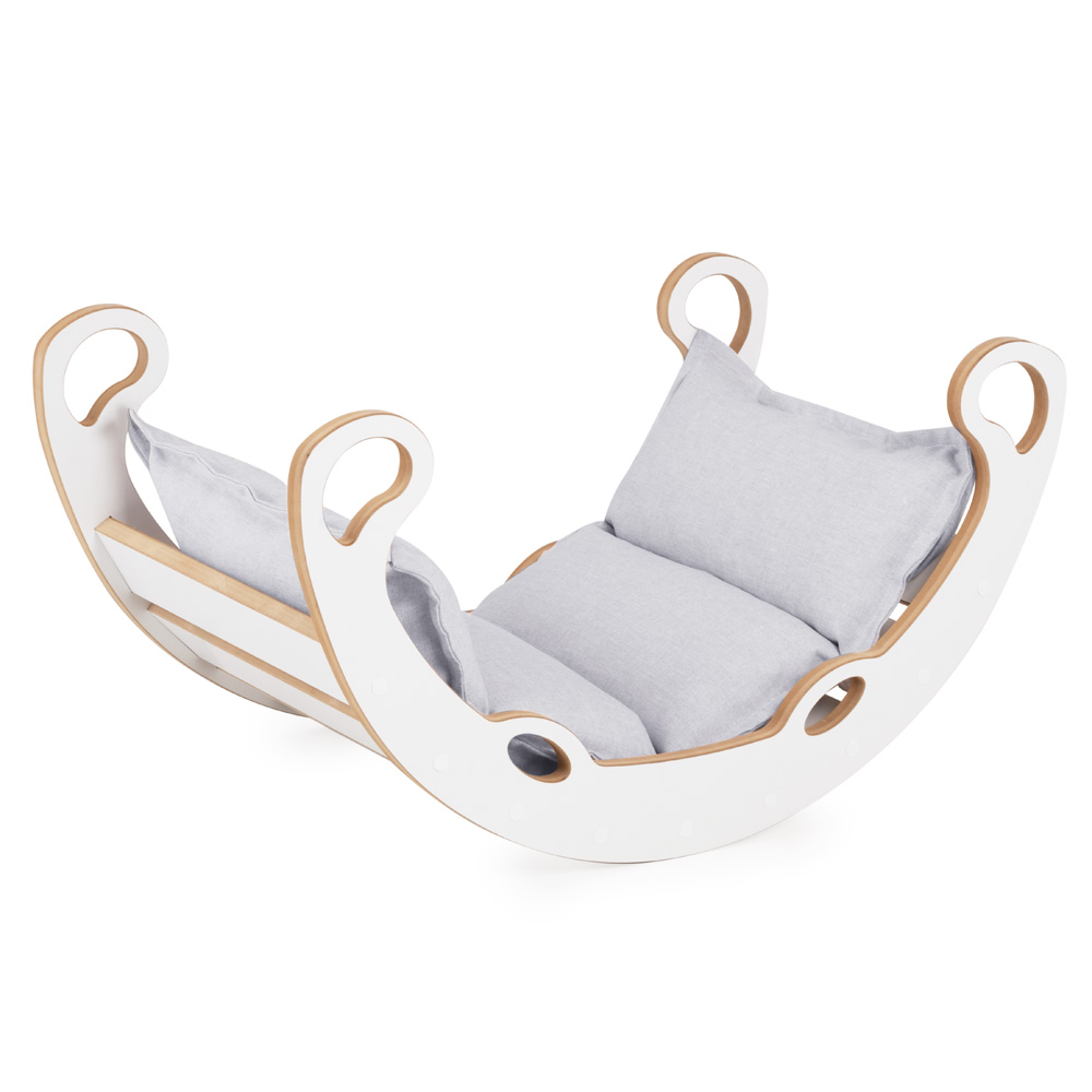 Levně PLUSH NEST Dřevěné houpátko Mini XS 2v1 s polštářem (světle šedé / bílé)