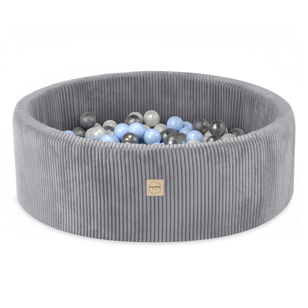 PLUSH NEST Suchý bazén kulatý Manšestr světle šedý Ø 90 × 30 cm s 200 míčky
