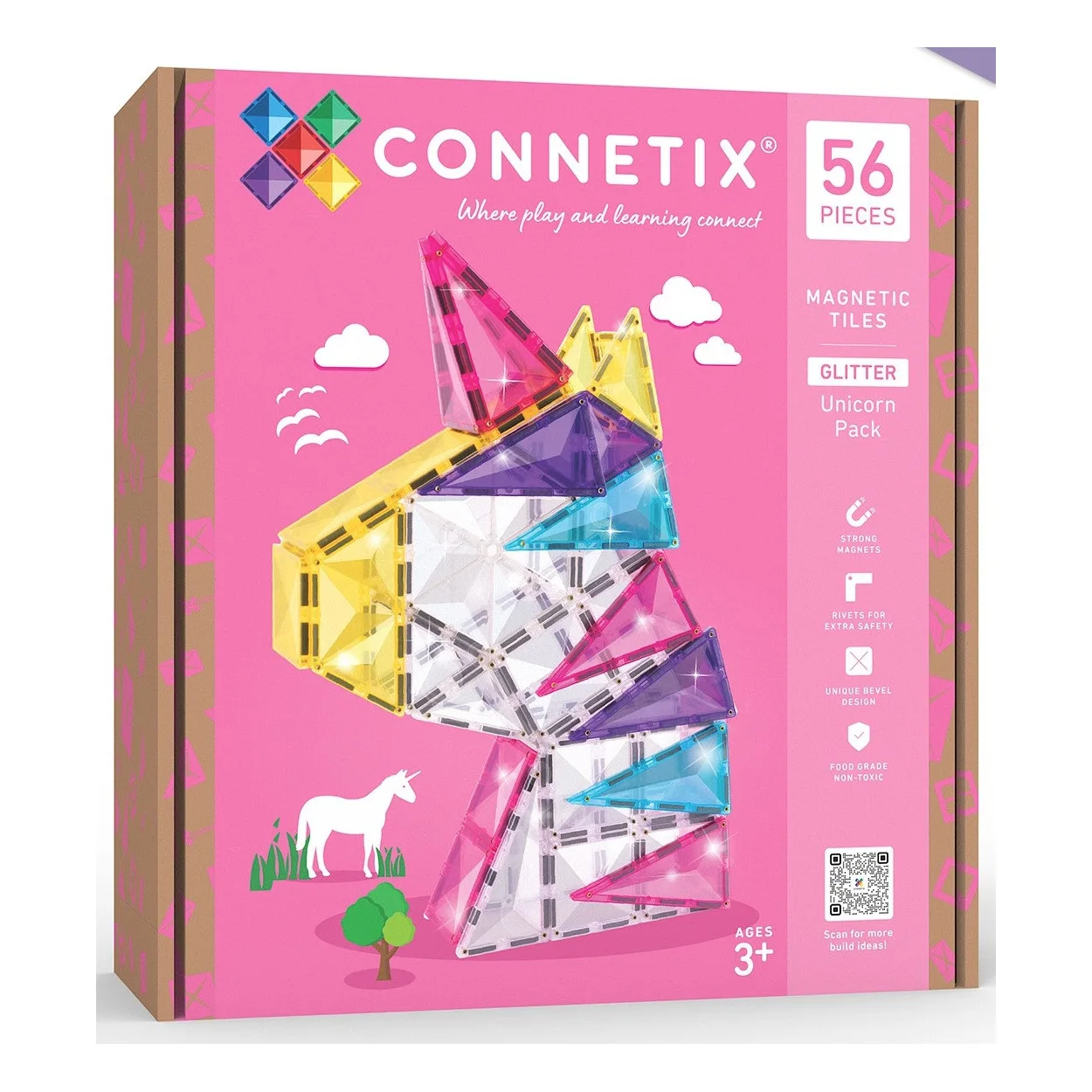 Levně Connetix Tiles - Magnetická Stavebnice třpytivý jednorožec 56 ks
