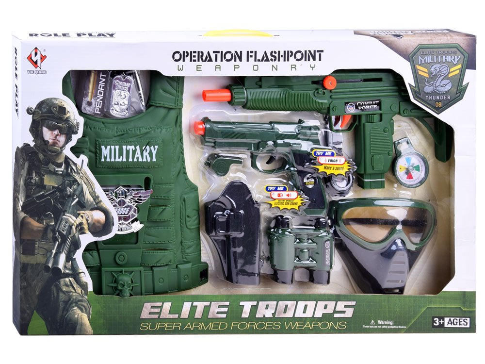 Levně Dětská vojenská sada vesta pistole dalekohled