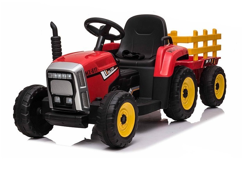 Levně Elektrický traktor s vlečkou červený