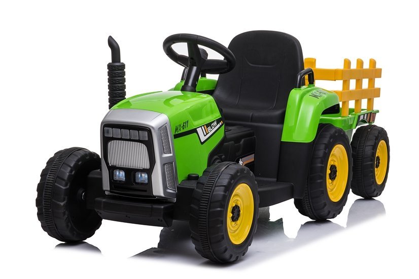 Levně Elektrický traktor s vlečkou zelený