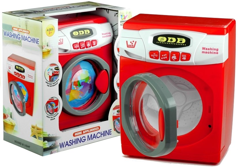 mamido Dětská otevírací pračka se zvuky a světly červená
