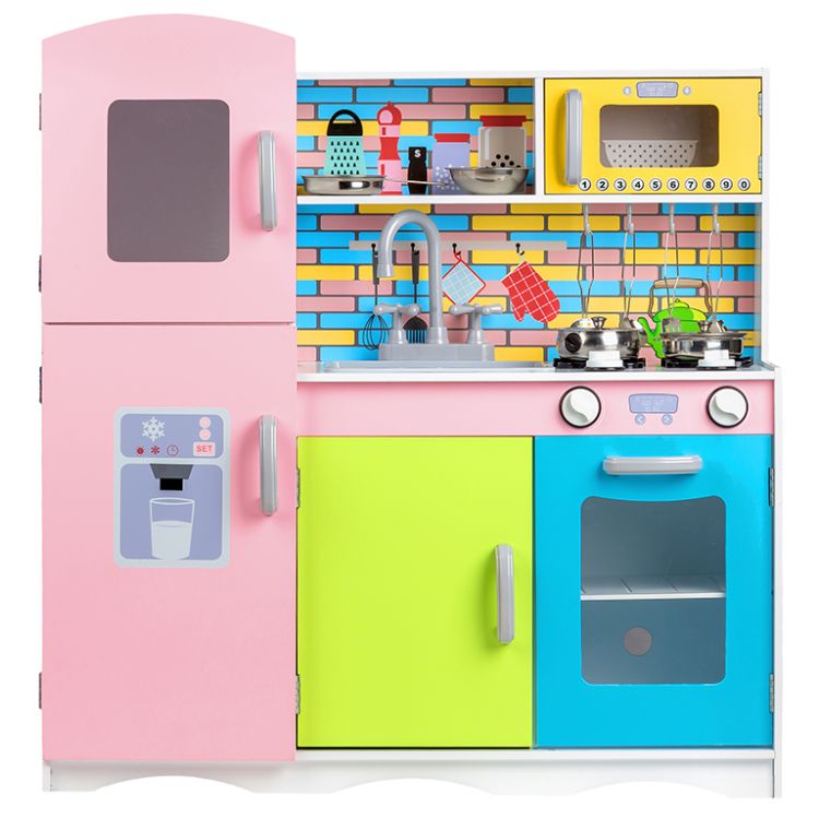 Levně Ecotoys Ecotoys Dětská dřevěná kuchyňka s vybavením Multicolor