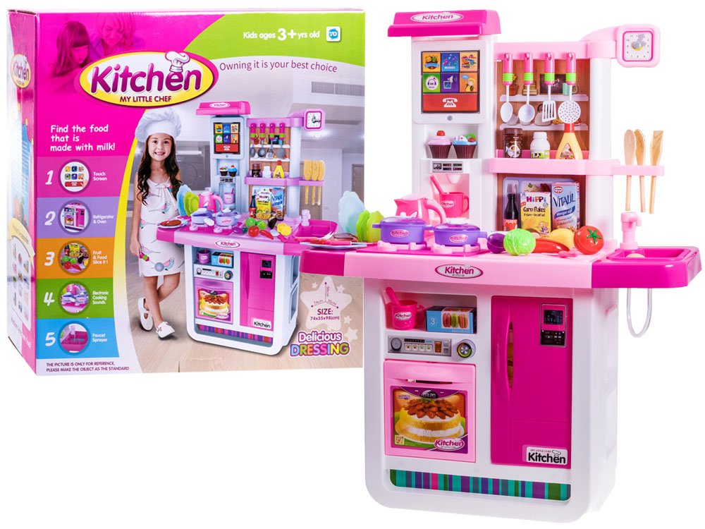 Levně Dětská kuchyňka s potravinami a nádobím růžová