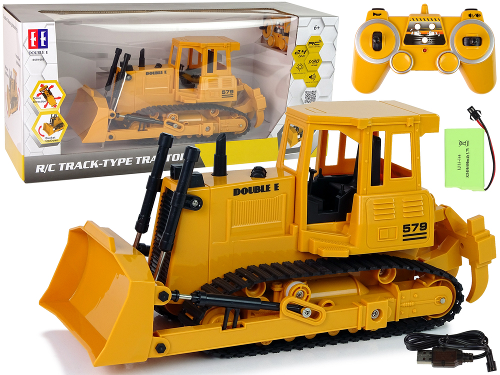Levně Double E Buldozer na dálkové ovládání R/C 1:20 žlutý
