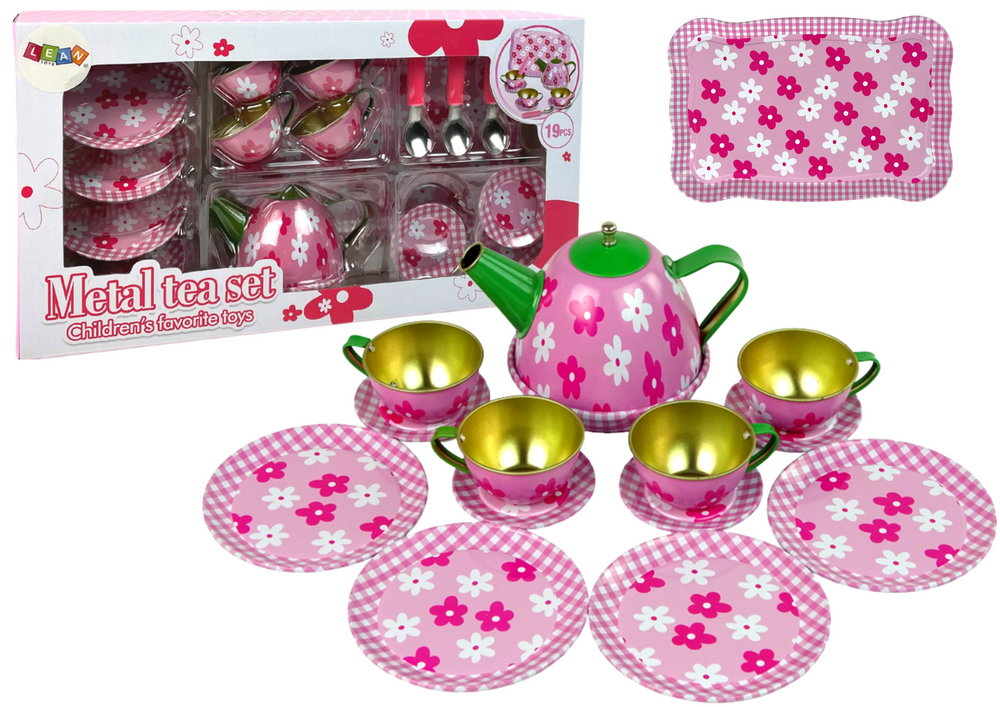 mamido  Kovový čajový set s květinami růžový