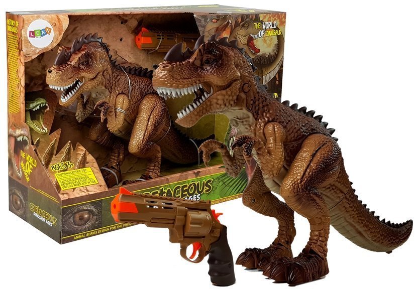 mamido  Pohybující se dinosaurus Tyrannosaurus s vodní párou a pistolí žlutohnědý RC